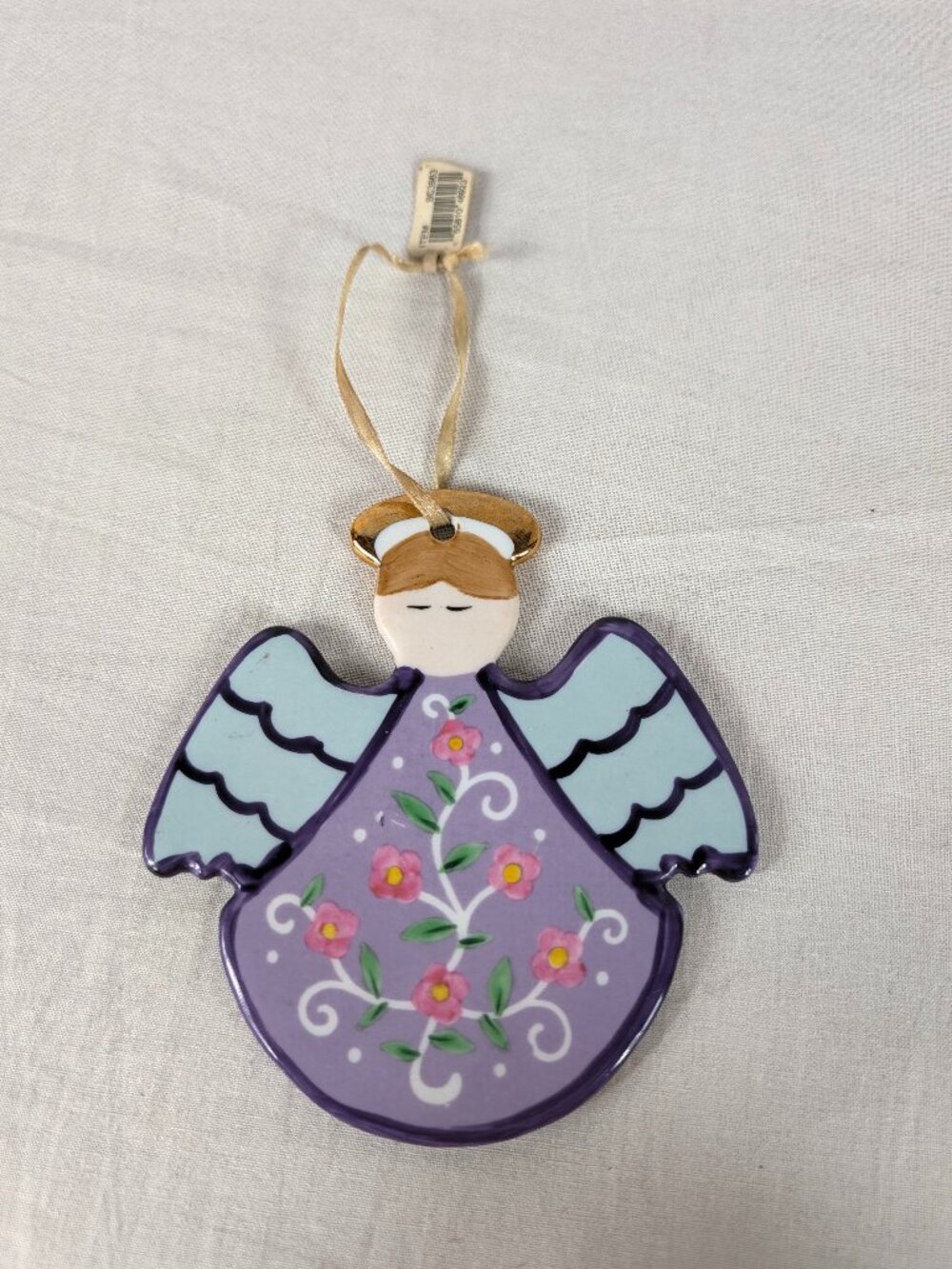 Ganz Bella Casa Angel Ornament Decor Ceramic Handpainted Floral Purple Blue Vtg